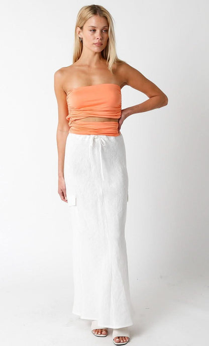 Kaia White Linen Cargo Maxi Skirt