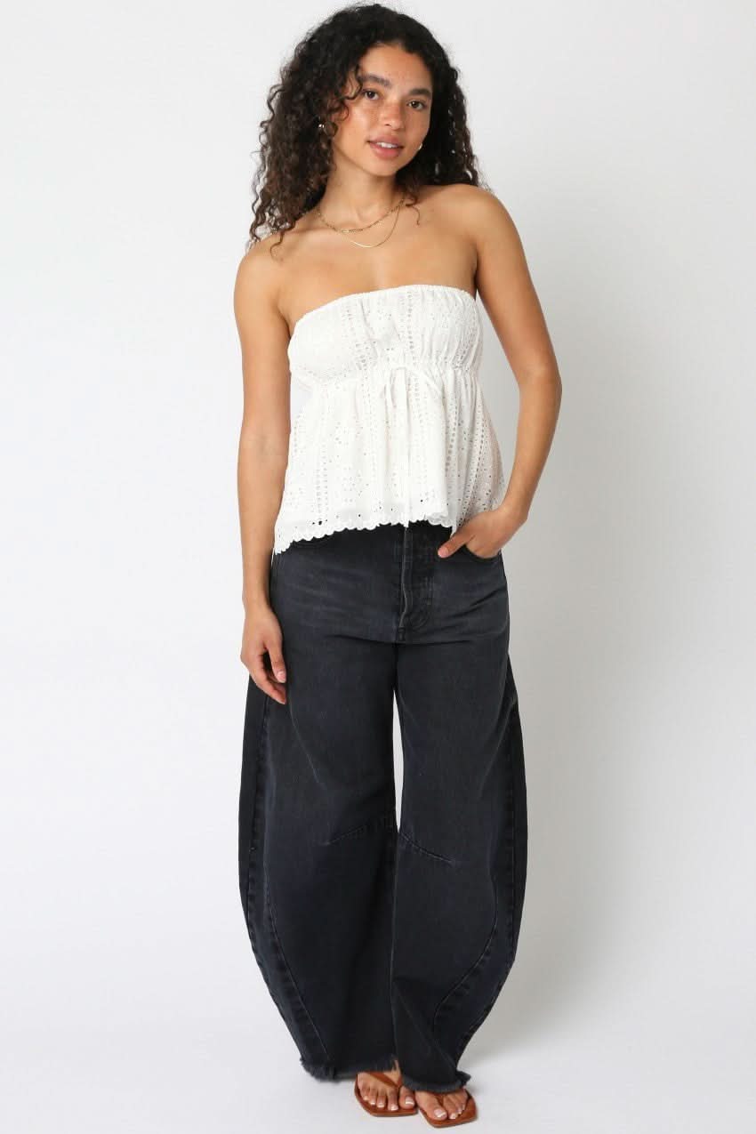 Nantucket White Eyelet Strapless Babydoll Top