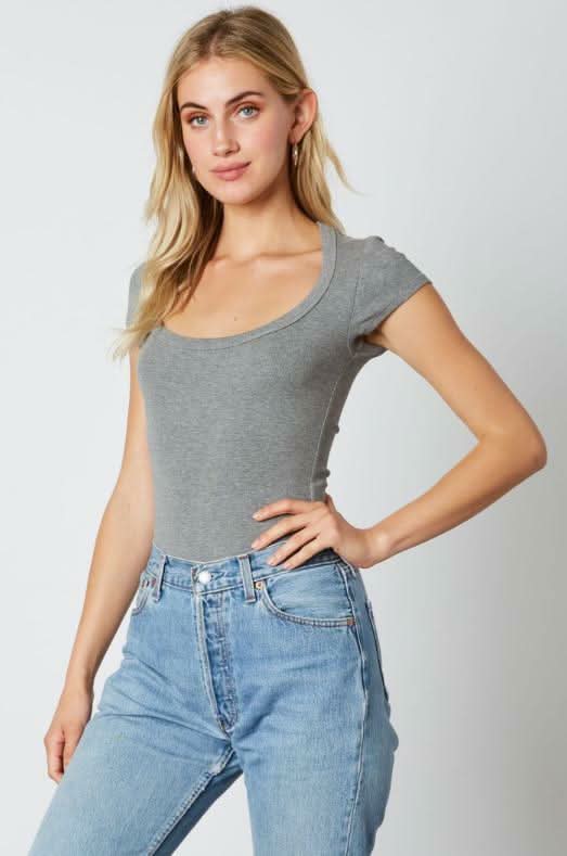 On The Way Grey Scoop Neck Tee