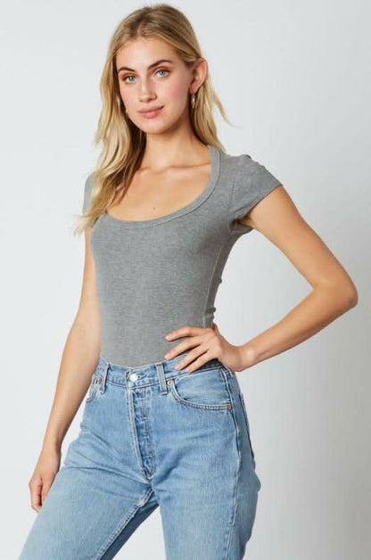 On The Way Grey Scoop Neck Tee
