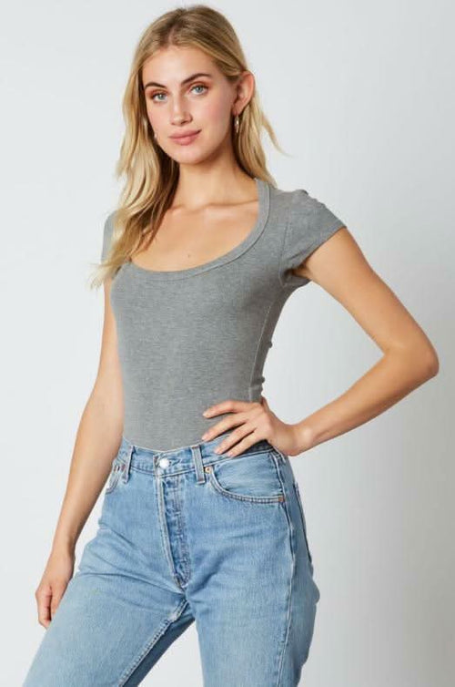 On The Way Grey Scoop Neck Tee