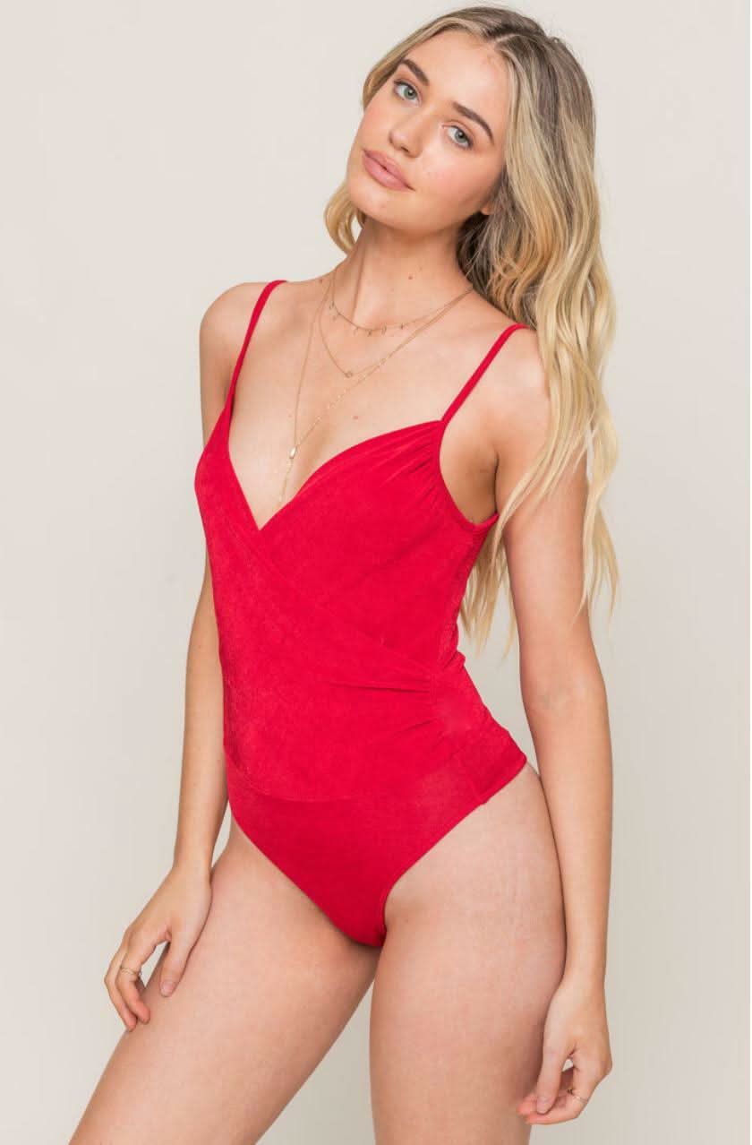 Lush Pamela Red Surplice Wrap Cami Bodysuit