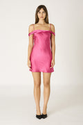 Cyndi Pink Satin Off-The-Shoulder Mini Dress