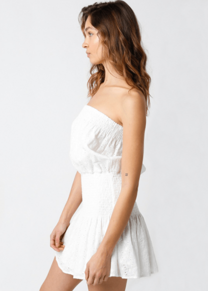 Delaney White Eyelet Strapless Mini Dress