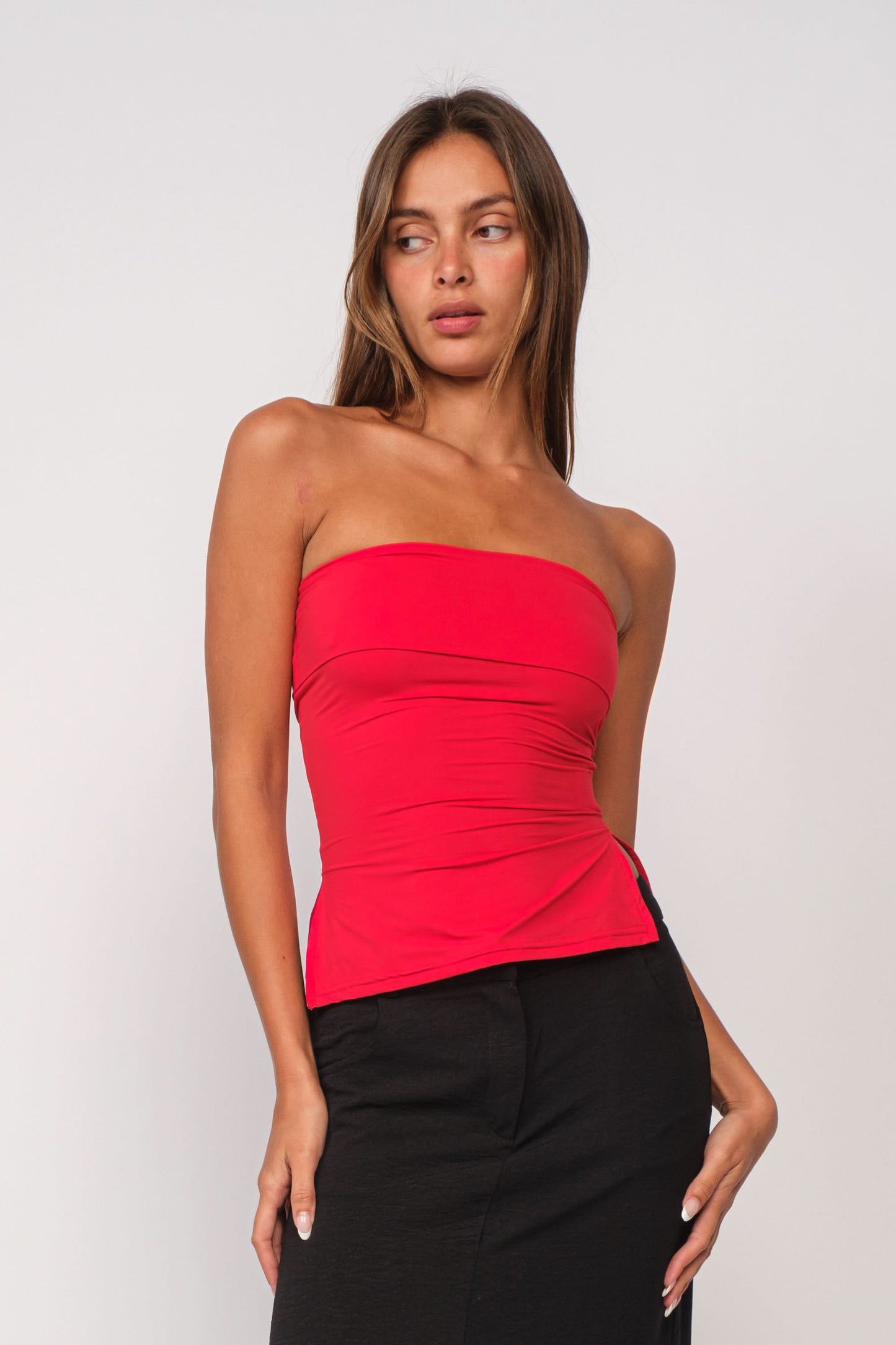 Eden Red Asymmetrical Hem Tube Top