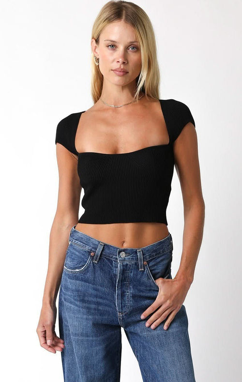 Emma Black Cap Sleeve Sweater Crop Top