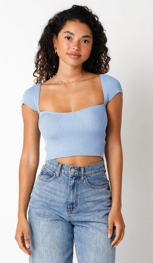 Emma Light Blue Cap Sleeve Sweater Crop Top
