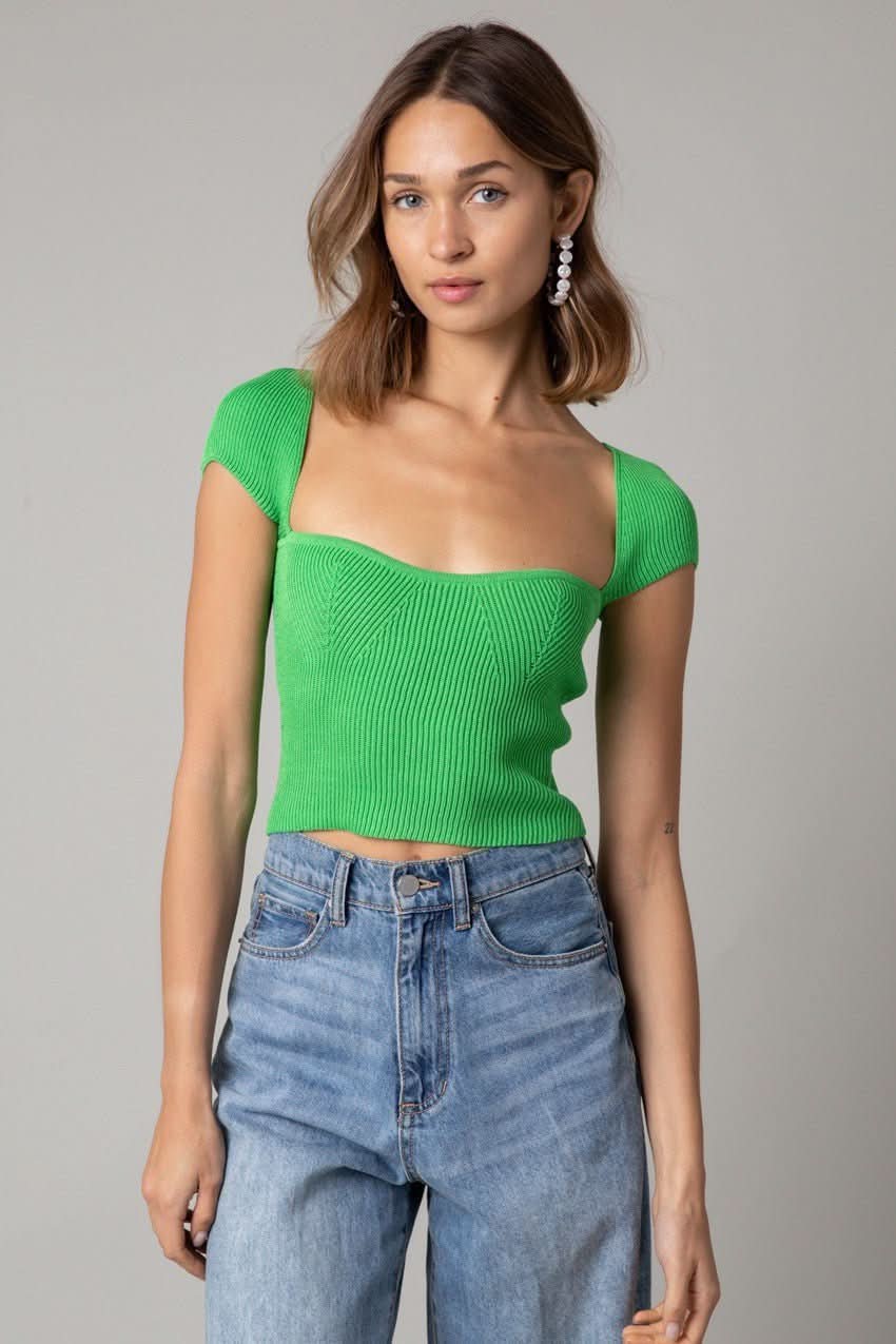 Emma Light Green Cap Sleeve Sweater Crop Top