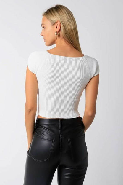Emma Ivory Cap Sleeve Sweater Crop Top