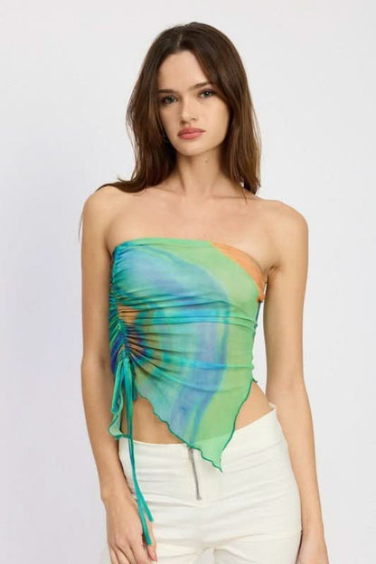 Emmy Green Print Strapless Asymmetrical Top
