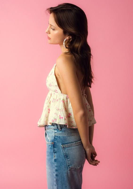 Freya Cream and Pink Floral Babydoll Top