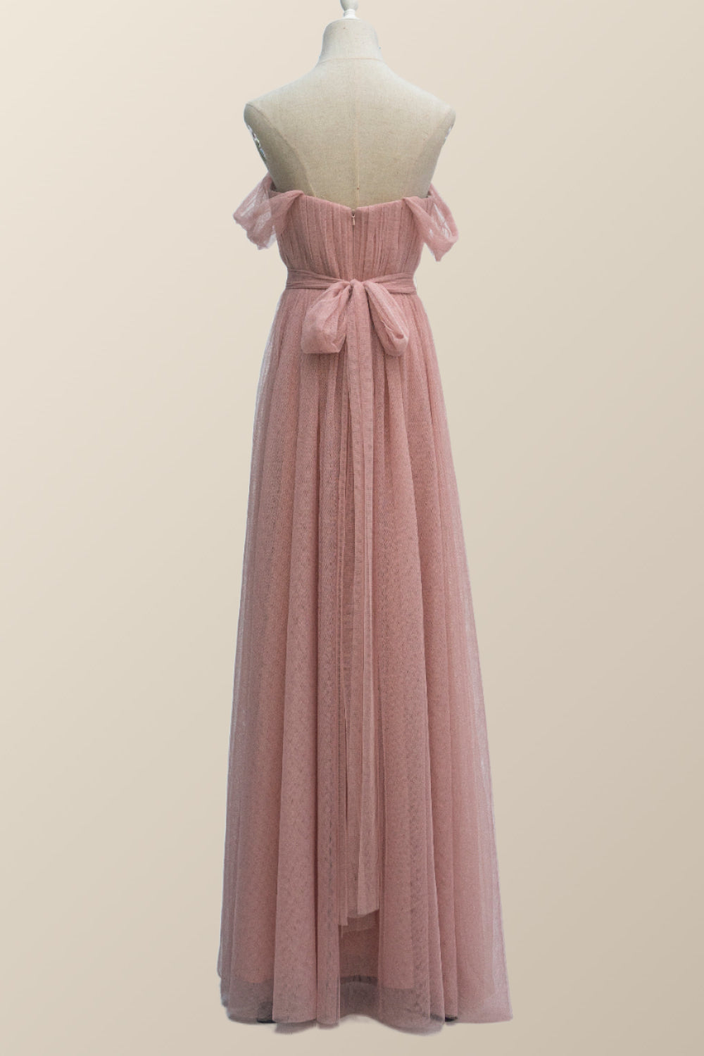 Empire Blush Pink Tulle A-line Long Bridesmaid Dress