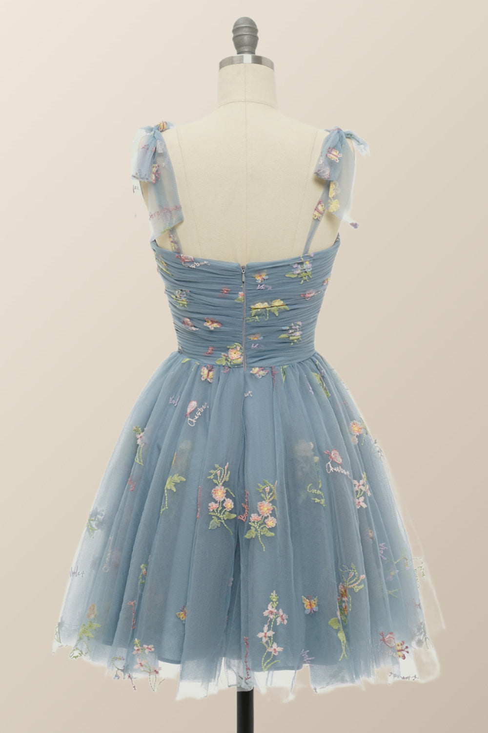 Green A-line Floral Embroidered Short Party Dress