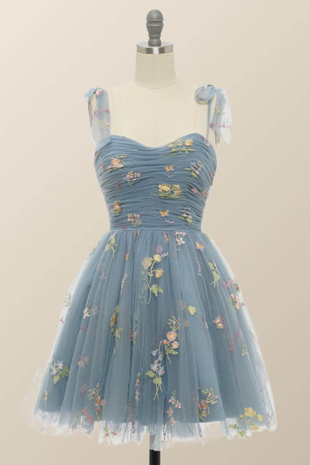 Green A-line Floral Embroidered Short Party Dress