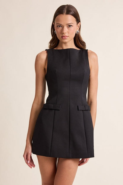 Going Places Black Boat Neck Mini Dress