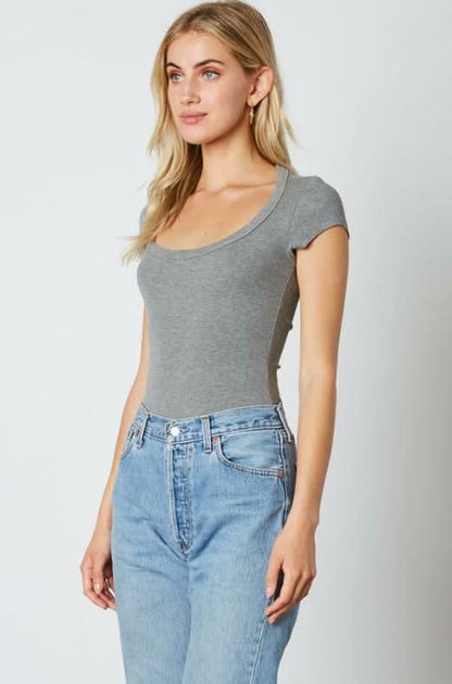 On The Way Grey Scoop Neck Tee