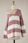 Gwyneth Mauve Striped V Neck Pullover