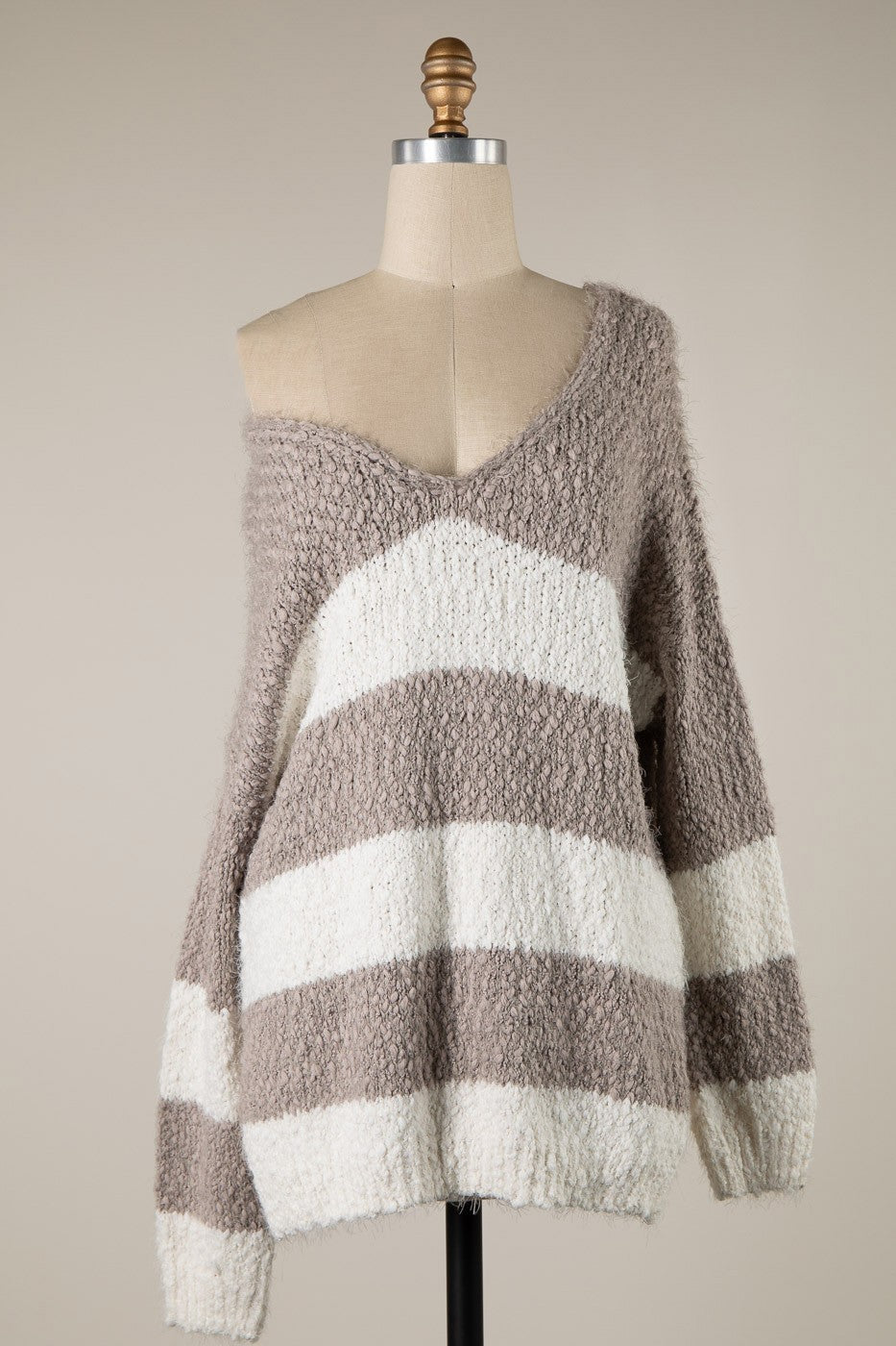 Gwyneth Mocha Striped V Neck Pullover