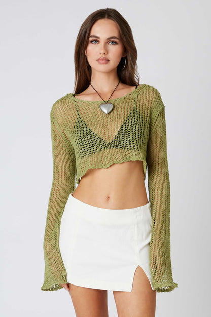 Halle Green Sheer Knit Crop Top
