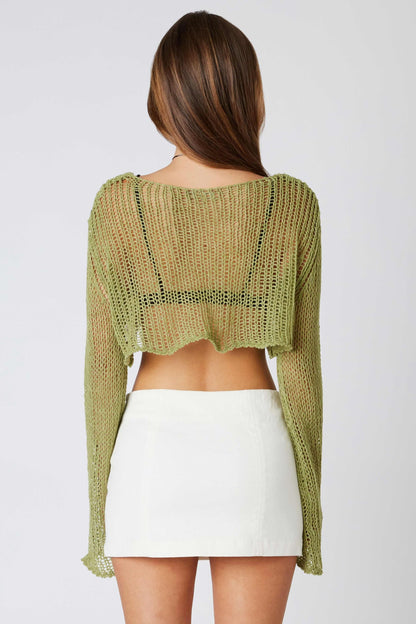 Halle Green Sheer Knit Crop Top
