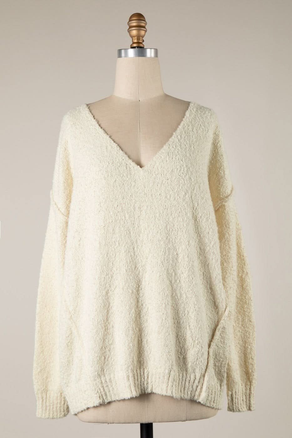 Harlow Cream V-Neck Pullover Sweater