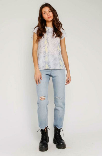 Groovy Vibes Girlfriend Blush and Yellow Snake Print Tee
