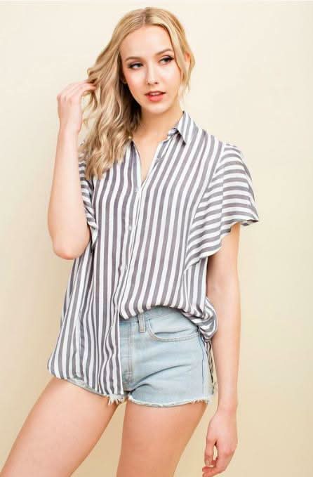 Nashville Black Striped Button-Up Top
