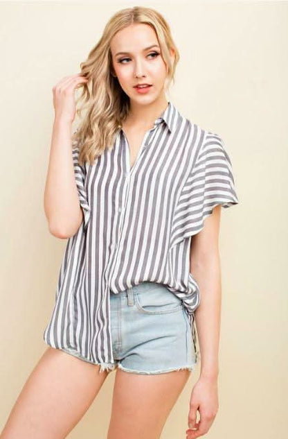 Nashville Black Striped Button-Up Top