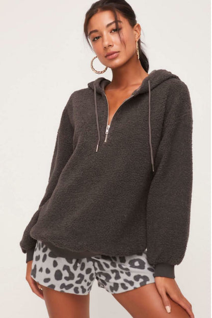Gabriella Charcoal Grey Sherpa Hoodie