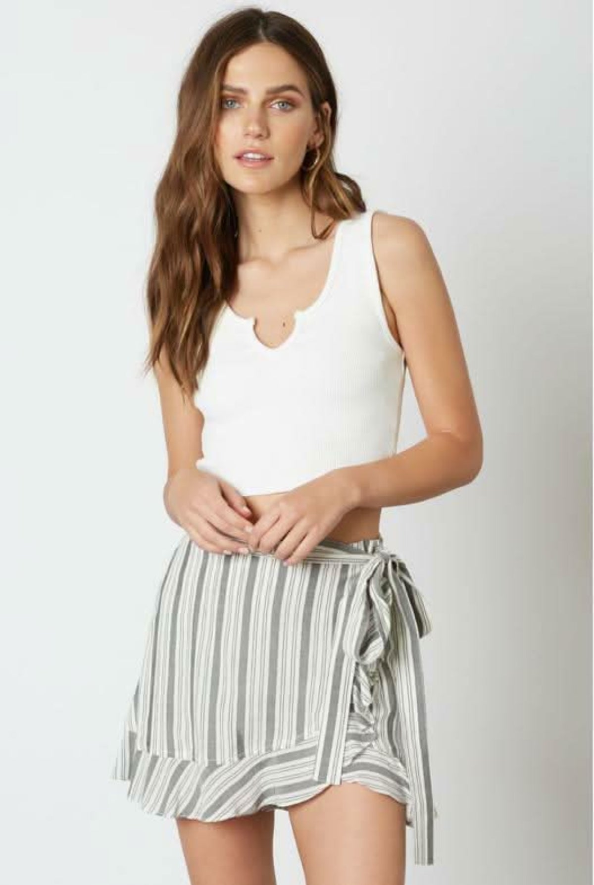 Dana Black and White Striped Ruffle Wrap Skort