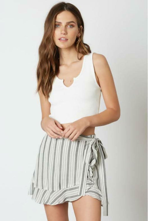 Dana Black and White Striped Ruffle Wrap Skort