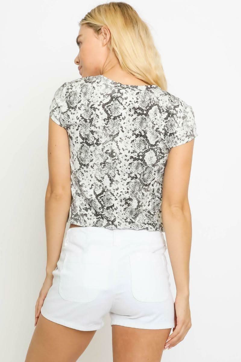 Laid-Back Grey Snake Print Crop Top
