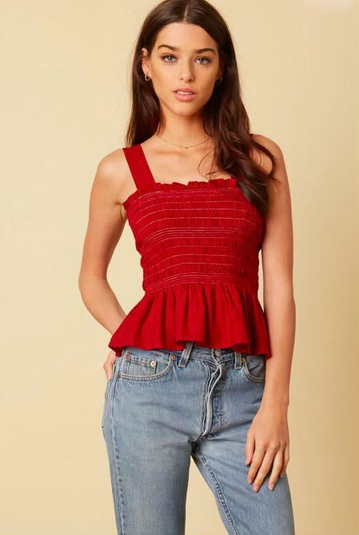 Elsa Paprika Red Peplum Tank Top