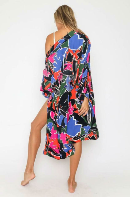Paradise Island Royal Blue and Magenta Print Print Kimono Top
