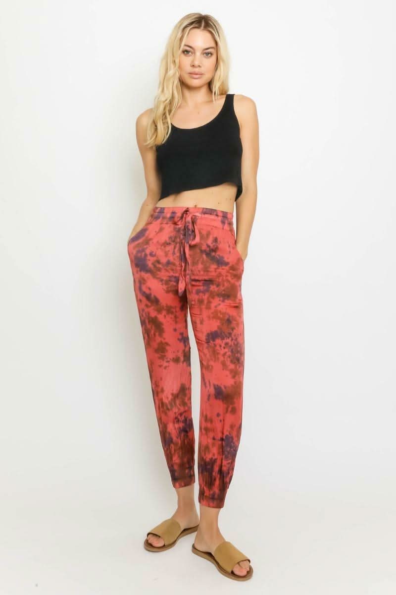 Good Vibes Red and Navy Blue Tie-Dye Jogger Pants