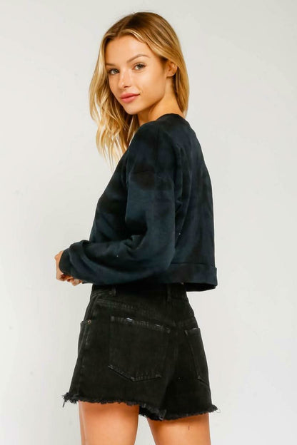 Not So Fast Navy Tie-Dye Pullover Cropped Sweatshirt
