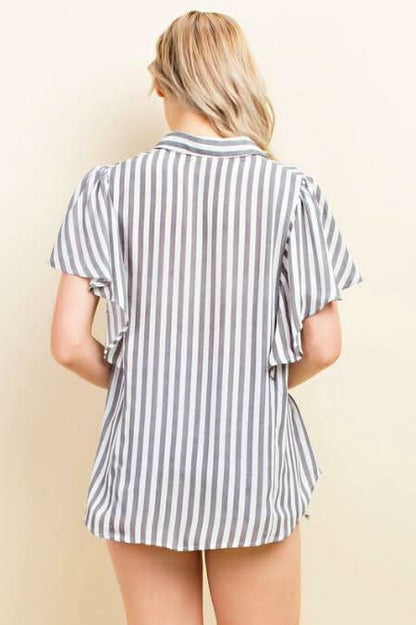 Nashville Black Striped Button-Up Top