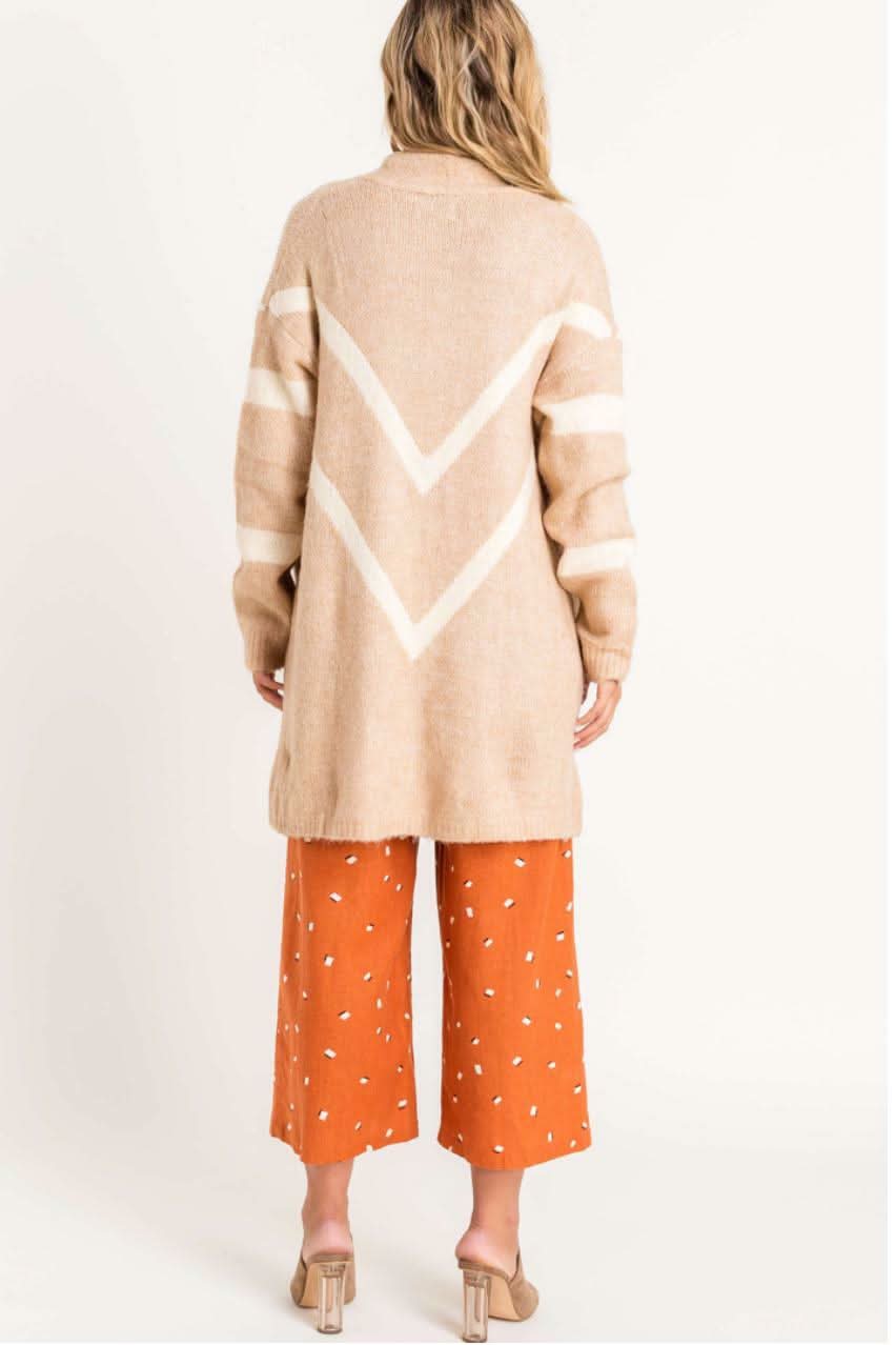 Cozy Dreams Taupe Chevron Striped Knit Cardigan