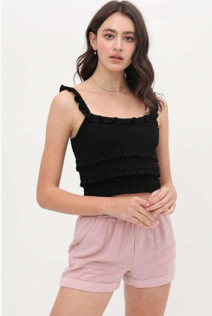 Copa Black Smocked Cropped Tank Top