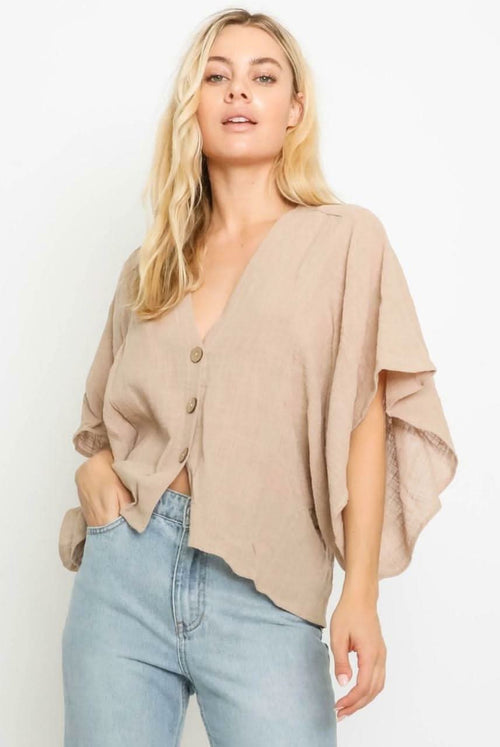 Dana Tan Button Down Poncho Top