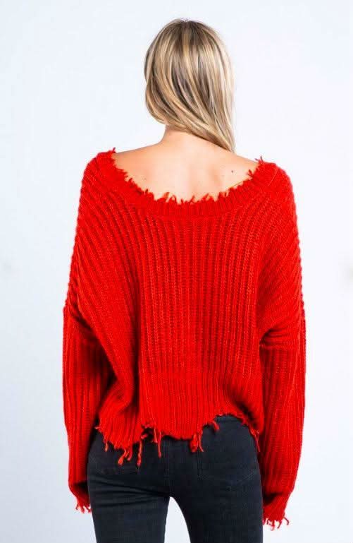Lexi Red Ripped Sweater