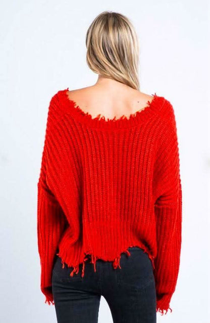 Lexi Red Ripped Sweater