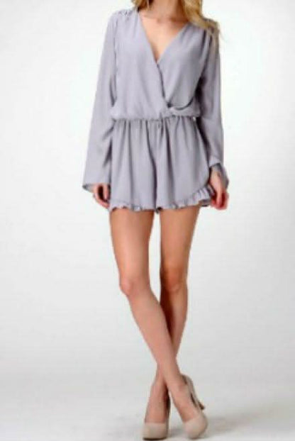 Lola Grey Bell Sleeve Surplice Romper