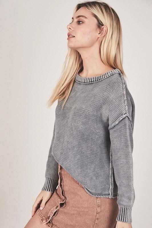 It's a Plan Washed Charcoal Grey Sweater Top