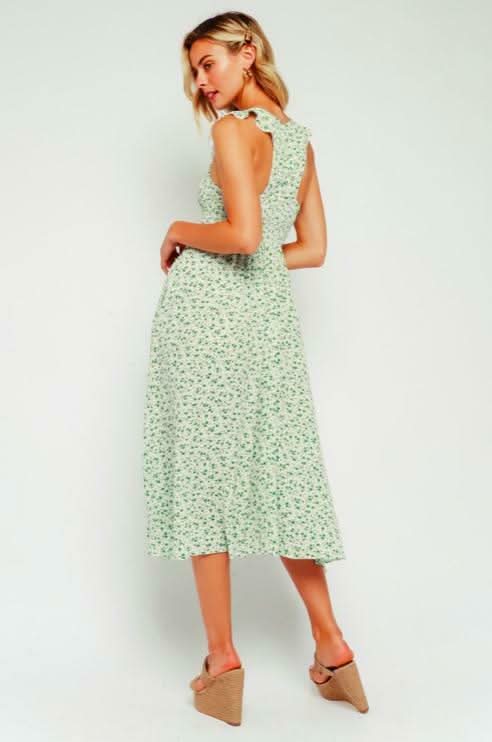 Iris Green Floral Print Smocked Culotte Jumpsuit