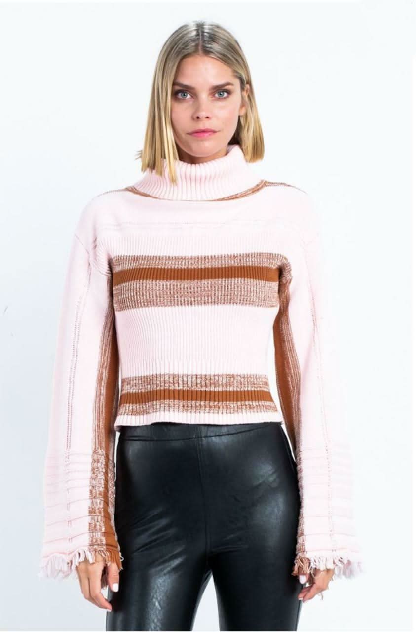 Norway Pink Striped Turtleneck Sweater