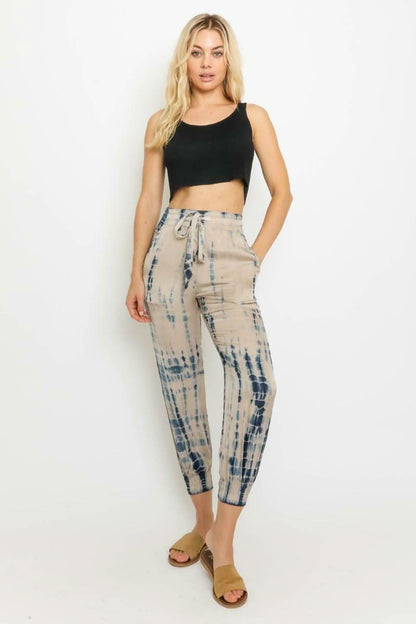 Good Vibes Nude and Navy Blue Tie-Dye Jogger Pants