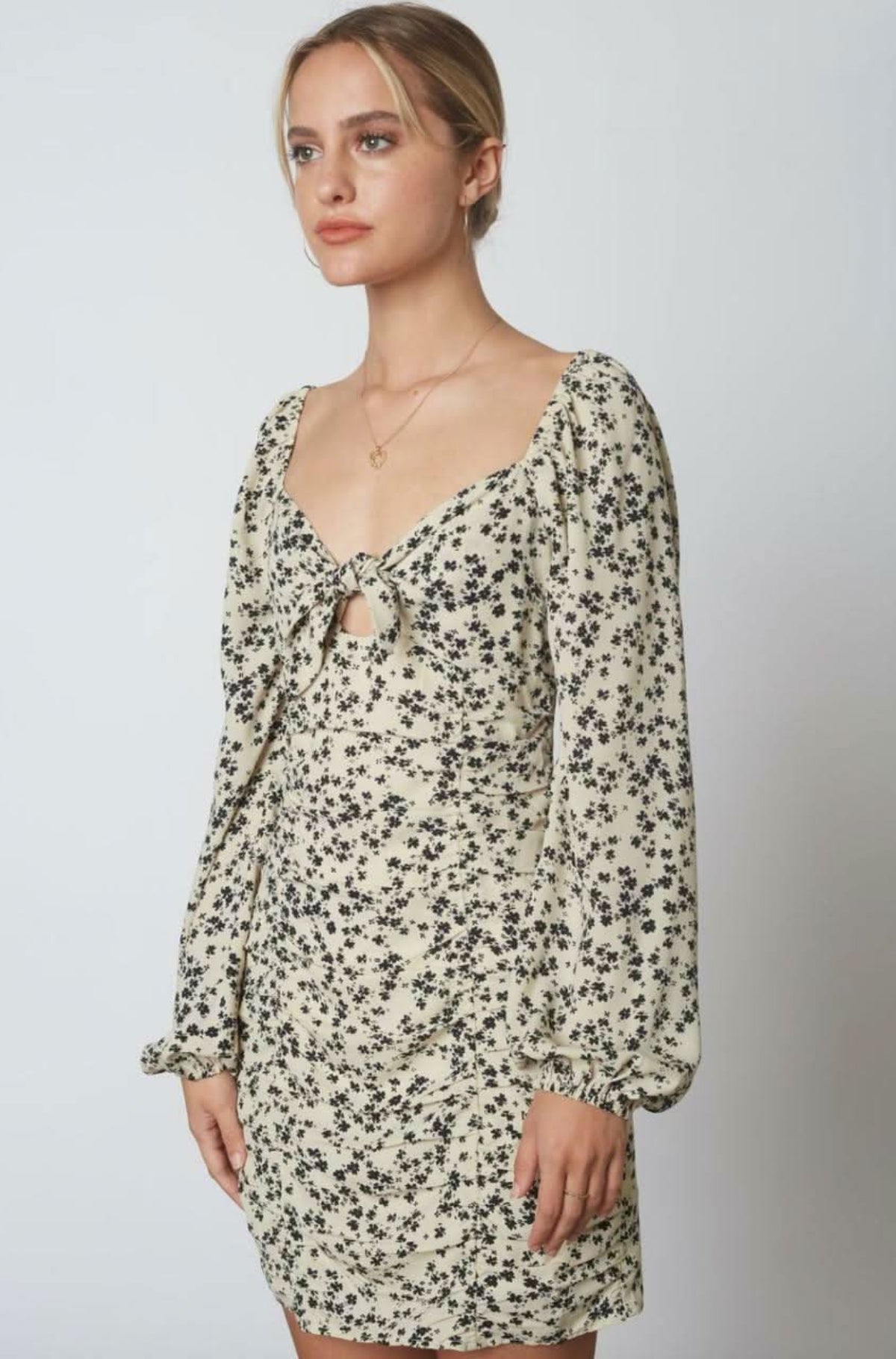 Out Together Ecru Floral Long Sleeve Mini Dress
