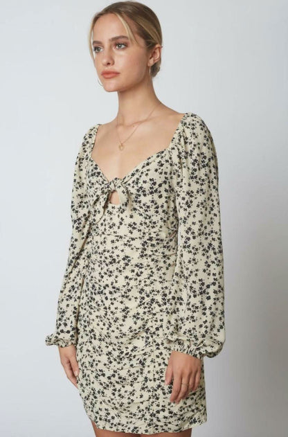 Out Together Ecru Floral Long Sleeve Mini Dress