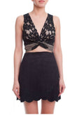 Hello Mademoiselle Black Suede Wrap Mini Skirt